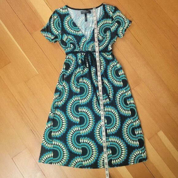 Vintage y2k geometric teal babydoll dress v neck artsy maximalist quirky - Picture 8 of 9